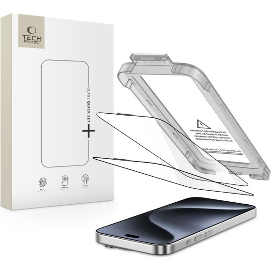 Tech-Protect Quick Set+ 2-Pack Tempered Glass For Iphone 15 Pro - Black - (28452-0)