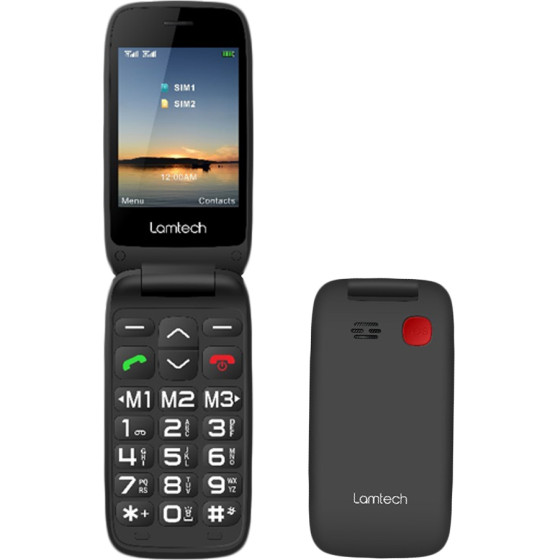 Lamtech Flip Phone 2.8' Display With BT, Fm RADIO, SOS, 1400 mAh, Gr Menu FLIP-X Black - (LAM980633)