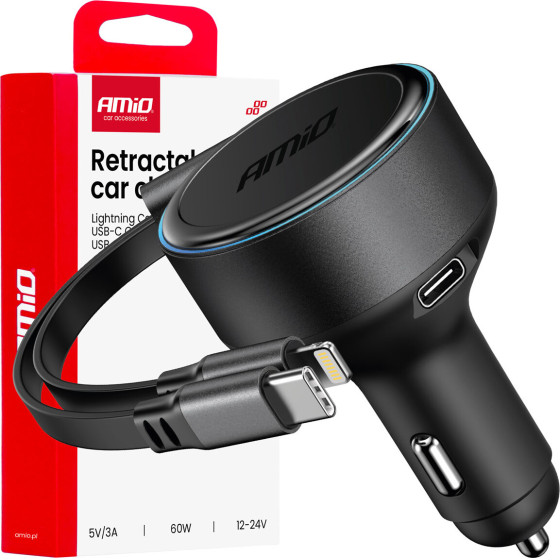 AMiO ��������� �������� 12/24V �� 1���� USB-C 60W ������� �������� �� ������������ ������� Usb C+Apple Lighting ���� - 1 ���. - (04370)
