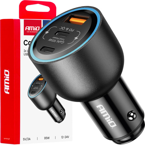 AMiO ��������� �������� 12/24V �� 2 ����� USB-C/USB-A 95W 5V/3A ������� �������� ���������/������ ���� - 1 ���. - (04372)