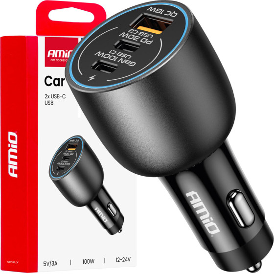 AMiO ��������� �������� 12/24V �� 3 ����� 2xUSB-C/1xUSB-A 95W 5V/3A ������� �������� ���������/������ ���� - 1 ���. - (04371)