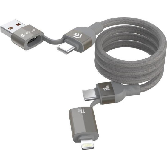 Devia ������� �������� Usb 2.0 4in1 Woven Magnetic EC655 Usb A & Usb C �� Usb C & Lightning Pd 27W+60W 1.5m Ultra 2 ������� - (120822, EC655)