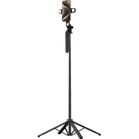 Wozinsky Selfie Stick WH181D-Y1S 1.75m Aluminum Alloy Telescopic Tripod With Dual Lamp And Phone Holder - Black 5907769360657