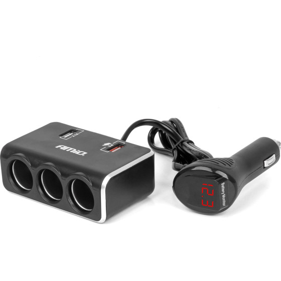 AMiO ���������� �������� 12/24V 120W �������� ������/3 ������/2xUSB-A Qc 3.0 �� ������� 80cm - 1 ���. - (04364)