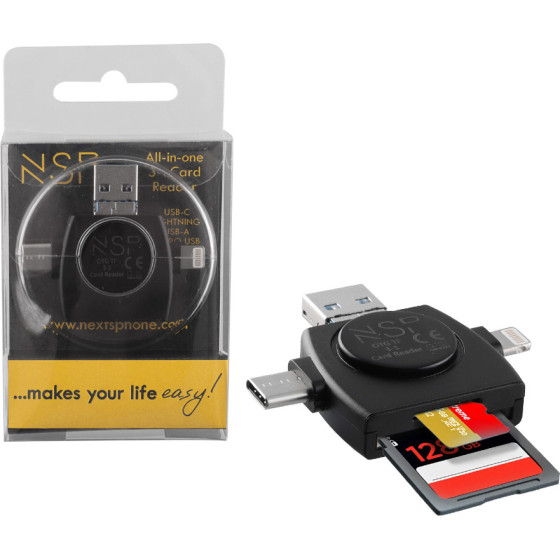 NSP N35 3 In 1 Sd Card Reader USB-A/Micro USB/Type C & Lightning BLACK