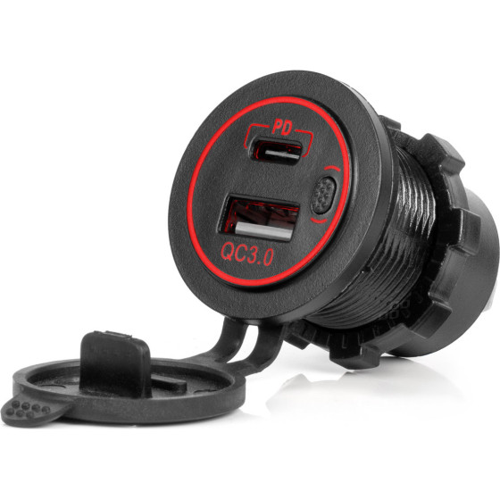 AMiO ����� �� 2 ����� Usb ��� ������ 12/24V Quick Charge 3.0 ��������� �� ������� Led ��� ����� ���� - 1 ���. - (04221)