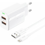 Foneng ��������� �������� ������� �������� �� ����� ����� 2xUsb A 12W 2.4A & ������� Usb A �� Lightning 1m ����� - (EU63)