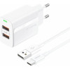 Foneng ��������� �������� ������� �������� �� ����� ����� 2xUsb A 12W 2.4A & ������� Usb A �� Usb C 1m ����� - (EU63)