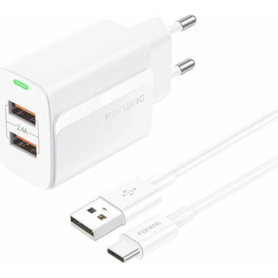 Foneng ��������� �������� ������� �������� �� ����� ����� 2xUsb A 12W 2.4A & ������� Usb A �� Usb C 1m ����� - (EU63)