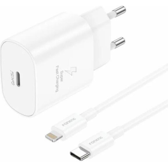 Foneng ��������� �������� ������� �������� �� ����� Usb C Gan 25W 3A & ������� Usb C �� Lightning 1m ����� - (EU51)