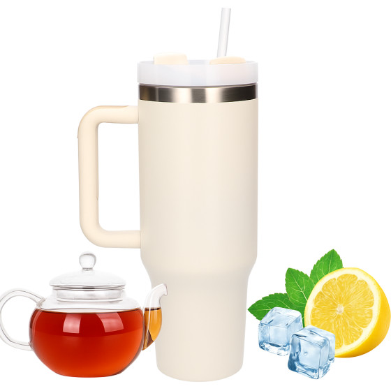 EXTRALINK Black Forest | Thermo Mug With Straw | Thermos With handle, 1200ml, Beige - (EX.28617)