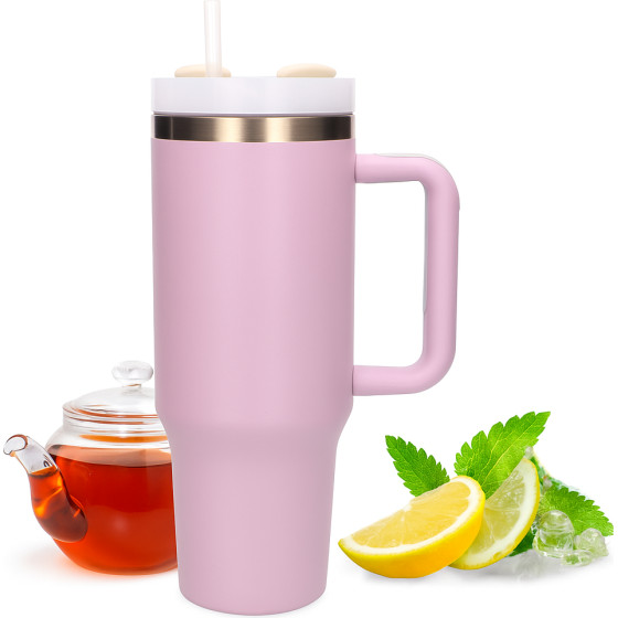 EXTRALINK Black Forest | Thermo Mug With Straw | Thermos With handle, 1200ml, Powder Pink - (EX.28631)