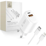 Tech-Protect NCA20 Pd 20W QC3.0 USB-A / USB-C Wall Charger + USB-C / Lightning Cable 100cm - White - (28550-0)