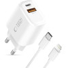 Tech-Protect NCA20 Pd 20W QC3.0 USB-A / USB-C Wall Charger + USB-C / Lightning Cable 100cm - White - (28550-0)