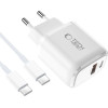 Tech-Protect NCA20 Pd 20W QC3.0 USB-A / USB-C Wall Charger + USB-C / USB-C Cable 100cm - White - (28551-0)