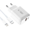 Tech-Protect NCA30 Pd 30W QC3.0 USB-A / USB-C Wall Charger + USB-C / Lightning Cable 100cm - White - (28547-0)