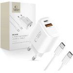 Tech-Protect NCA30 Pd 30W QC3.0 USB-A / USB-C Wall Charger + USB-C / USB-C Cable 100cm - White - (28548-0)