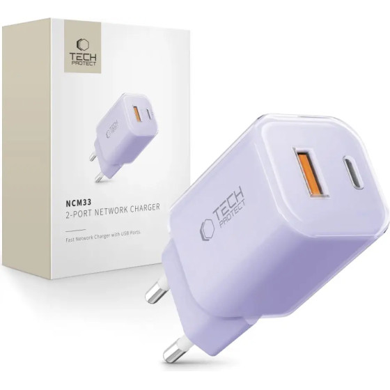 Tech-Protect NCM33 Pd 33W QC3.0 USB-C / USB-C Wall Charger - Purple - (28569-0)