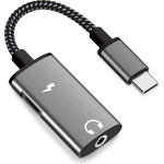 Techsuit - 2in1 Audio Adapter Acusticore (AC22) - Type-C To Type-C/Jack 3.5mm, Fast Charging, Dac Chip, Hi-Fi Sound - Gray