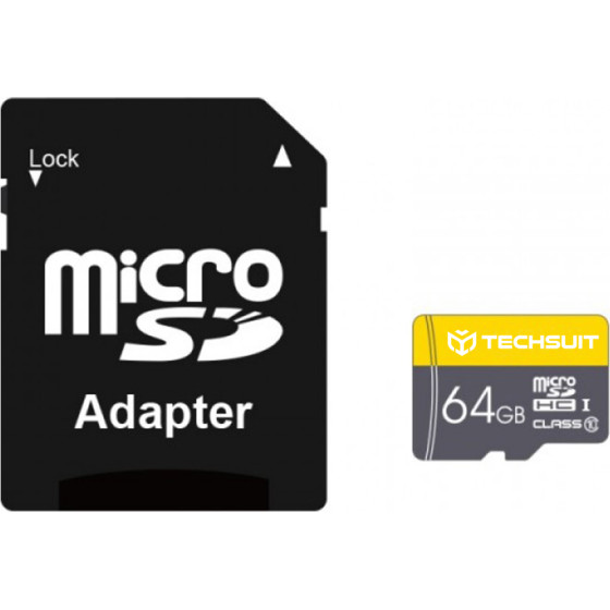 Techsuit - Memory Card THCM11 (THCM11964) - With Adapter, MicroSDHC, Class 10, 64GB, 100MB/s, 60MB/s - Yellow