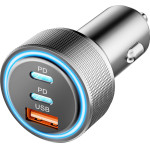 Techsuit - Premium Car Charger Driveboost - Fast Charge, Led Light, USB, 2x Type-C 60W, 5V/3A, Aluminium Alloy - Silver - (C6)
