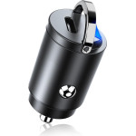 Techsuit - Premium Car Charger Nanovolt - Mini Design, Fast Charge, Type-C PD30W, 3A, Pull Ring, Aluminium Alloy - Black - (C5)