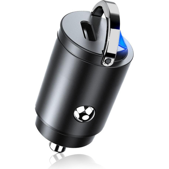 Techsuit - Premium Car Charger Nanovolt - Mini Design, Fast Charge, Type-C PD30W, 3A, Pull Ring, Aluminium Alloy - Black - (C5)