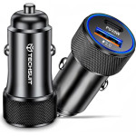 Techsuit - Premium Car Charger Voltduo - With Led Light, Usb Qc 3.0, Type-C PD30W, 5V/3A, ABS, Metal - Black - (C2)