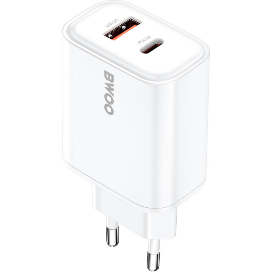 BWOO CDA207 Pd Wall Charger 1x USB-A + USB-C Port 36W white