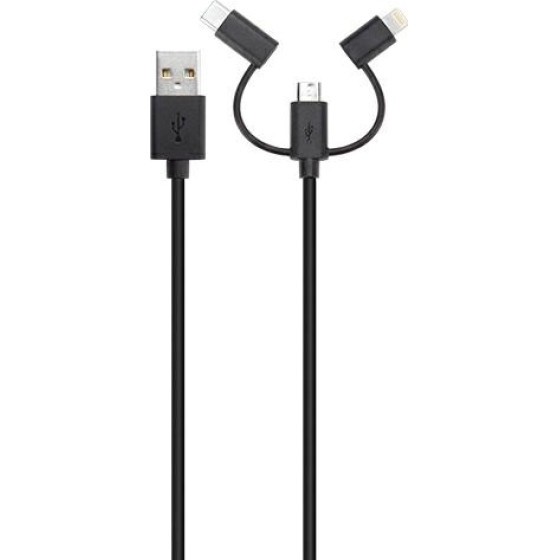 Xqisit Cable Combo Usb A -microUSB/USB-C/Lightning Black - (29979)