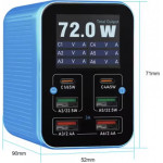 RELIFE Desktop Charger Q4, 72W, 5A, 2 x USB-C - 4 x USB-A, Blue