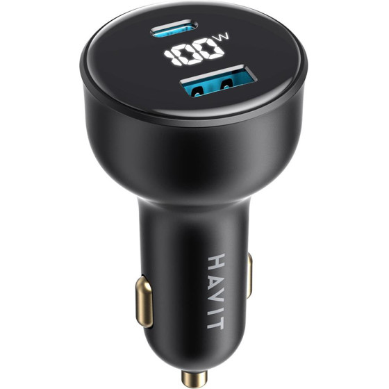 Havit - Car Charger - USB, Type-C, PD100W, PC, With Digital Display - Black - (CC100W)