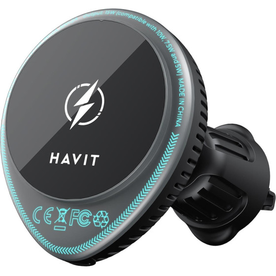 Havit - Car Holder With Wireless Charging (W3036) - With Cooler, For Air Vent, 15W - Black