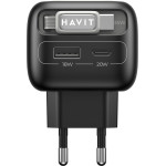 Havit - Wall Charger (UC251 EU) - Type-C Retractable Cable, Type-C, USB, GaN, 35W - Black / Gray