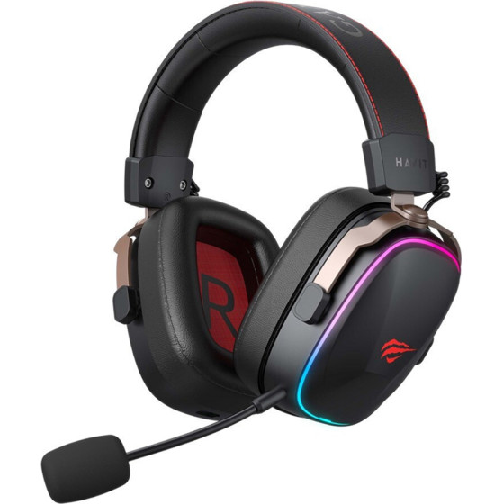 Havit - Wireless Headphones (H2039BG) - For Gaming, Over-ear, Bluetooth, Microphone, LED, 1050mAh, Type-C - Black / Ochre