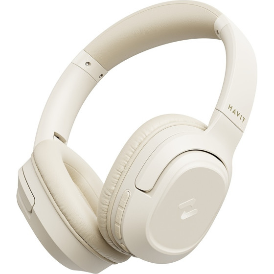 Havit - Wireless Headphones (H612BT) - On-ear, Bluetooth 5.4, Noise Cancelling, Foldable, 400mAh, Type-C - Beige
