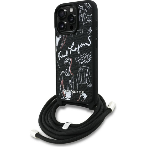 Karl Lagerfeld Case Crossbody Grained Pattern & Logo For Iphone 16 Pro Black - (KLHCP16LPGGRMPCK)