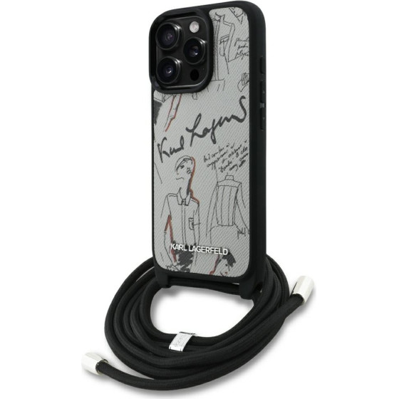 Karl Lagerfeld Case Crossbody Grained Pattern & Logo For Iphone 16 Pro Max Grey - (KLHCP16XPGGRMPCG)