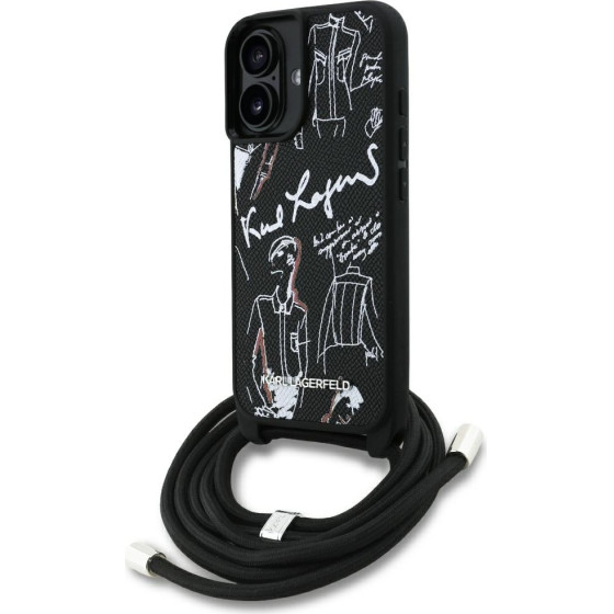 Karl Lagerfeld Case Crossbody Grained Pattern & Logo Magsafe For Iphone 16 Black - (KLHCP16SPGGRMPCK)