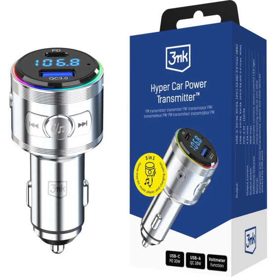 3MK Protection Transmitter 3in1 48W Qc Pd Pps USB-C USB-A 3MK Hyper Car Power Transmitter - (158617-0)