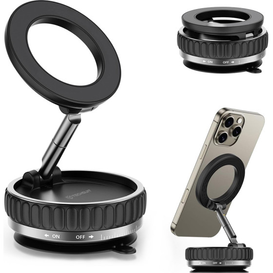 Techsuit - Premium Car Holder Vacuumgripx (S15) - For Dashboard, Magnetic, N55, 360� Adjustable - Black