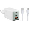 Infinix Wall Charger XC07868EU + XDC95, 68W, 6.2A, 1 x USB-A - 2 x USB-C, With USB-C Cable, White - (XC07868EU+XDC95)