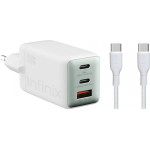 Infinix Wall Charger XC07868EU + XDC95, 68W, 6.2A, 1 x USB-A - 2 x USB-C, With USB-C Cable, White - (XC07868EU+XDC95)
