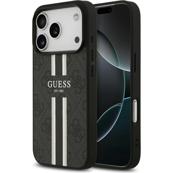 Guess Case 4G Printed Stripes Magsafe For Iphone 17 Pro Black - (GUHMP17LP4RPSK)