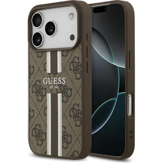 Guess Case 4G Printed Stripes Magsafe For Iphone 17 Pro Brown - (GUHMP17LP4RPSW)