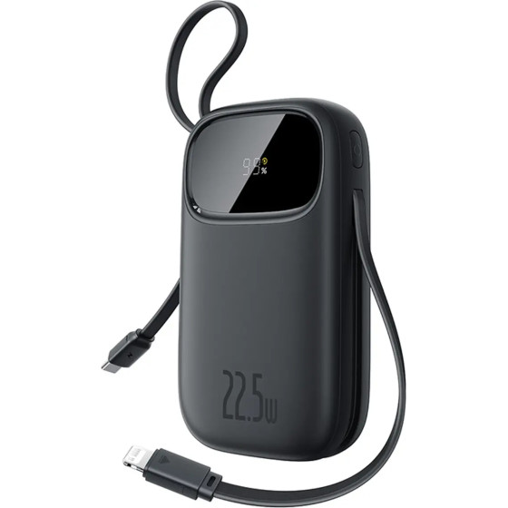 Baseus Enerfill FC31 10000mAh 22.5W Powerbank With Digital Display And 2 Built-In Cables (USB-C + Lightning) - Black - (P10082106123-00)