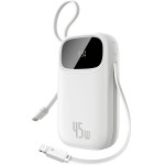 Baseus Enerfill FC31 20000mAh 45W Powerbank With Digital Display And 2 Built-In Cables (USB-C + Lightning) - White - (E0028D01)
