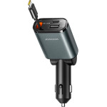 Joyroom 3-in-1 Car Charger With Built-In Retractable Cable - Dark Gray - (JR-CCL07)