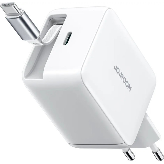 Joyroom 67W Gan Wall Charger With Built-In Retractable USB-C Cable - White - (JR-TCL06)