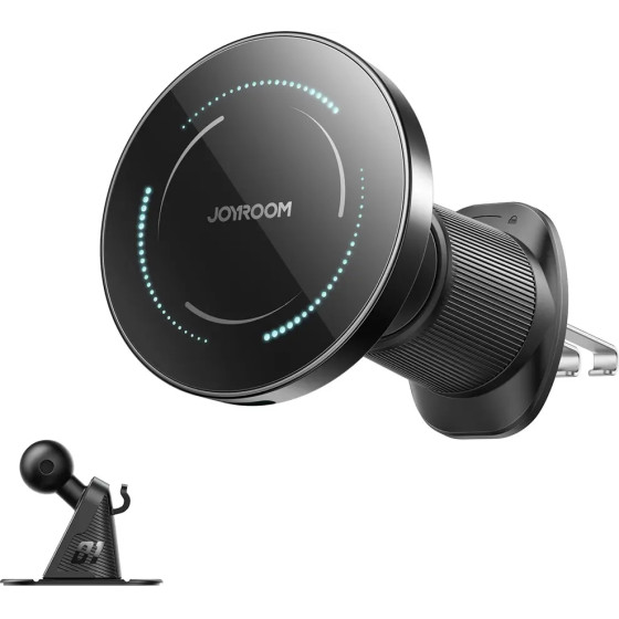 Joyroom Magsafe Compatible Car Holder With Wireless Charger For Air Vent/Dashboard - Black - (JR-ZS502)